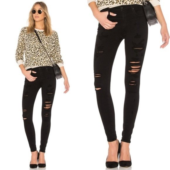 Agolde Denim - Agolde Sophie High Rise Distressed Skinny Black Denim Jeans